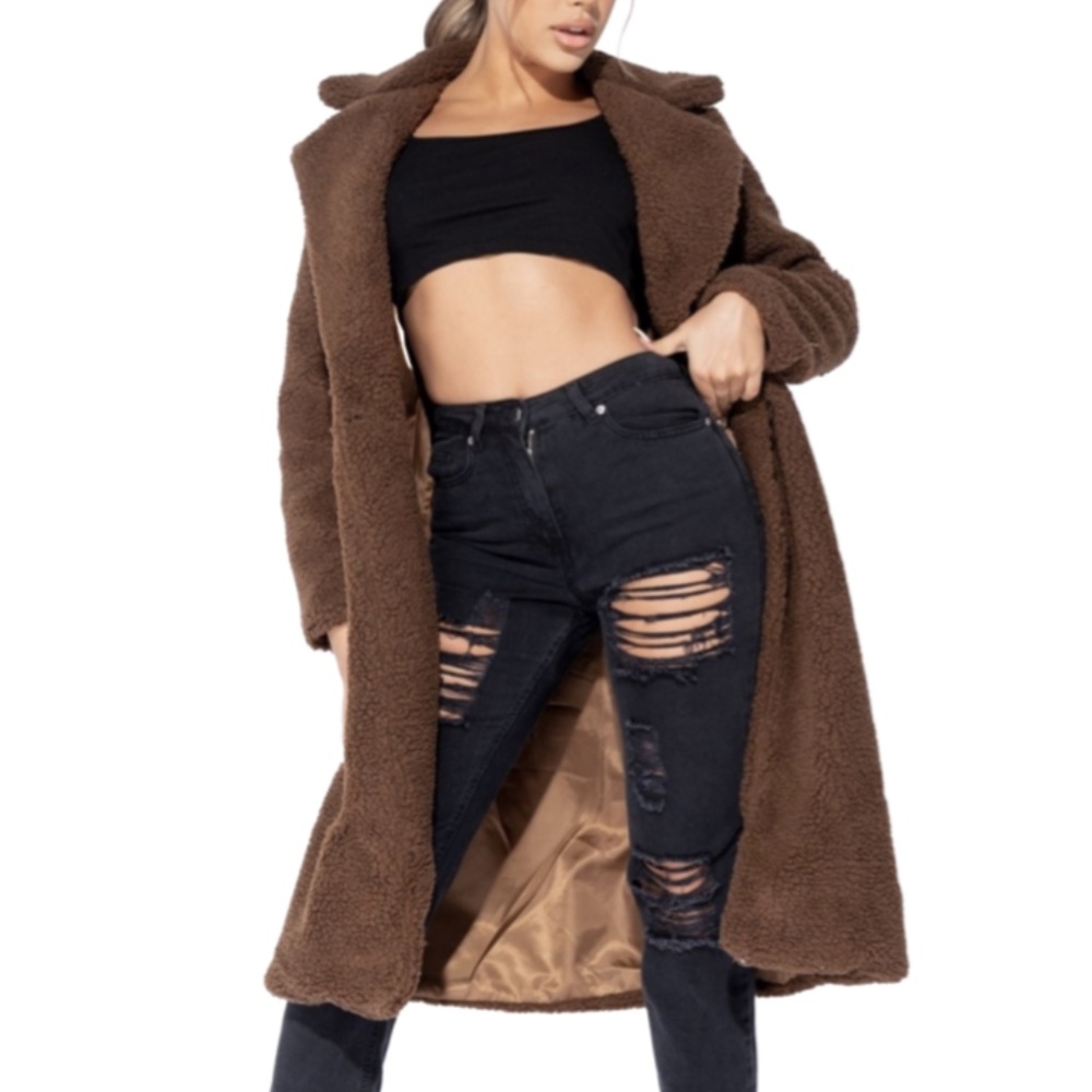 Longline Borg Teddy Coat Brown NWT. Last one.